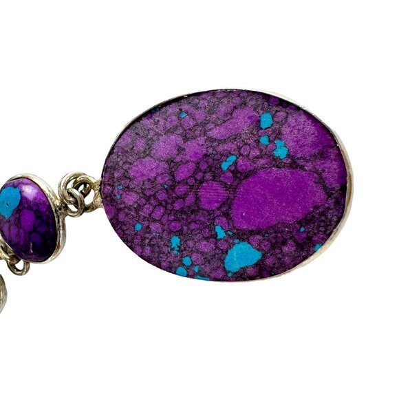 Imitation Turquoise & Purple Stone Necklace With 925 Silver Chain - Picture 3 of 5